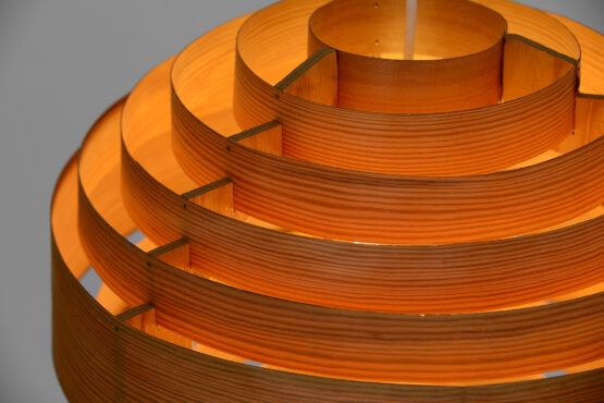Pine veneer pendant light T 674 by Hans-Agne Jakobsson for Ellysett AB. Sweden 1960s - Image 9