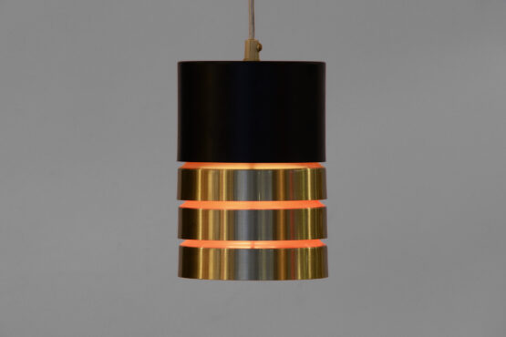 Gold and matte black aluminum pendant light. Denmark 1960s - Image 2