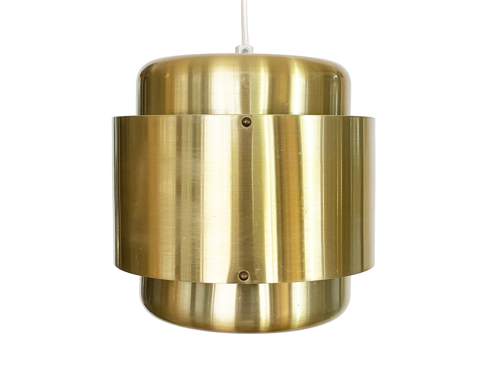 Gold colored aluminum pendant light. Sweden 1970s