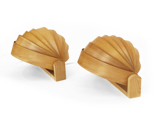 Pair of pine veneer wall lamps/visor lights by Translandia. Denmark 1960s - Image 4
