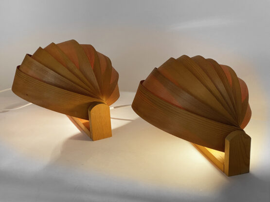 Pair of pine veneer wall lamps/visor lights by Translandia. Denmark 1960s - Image 5
