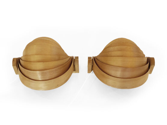 Pair of pine veneer wall lamps/visor lights by Translandia. Denmark 1960s - Image 6