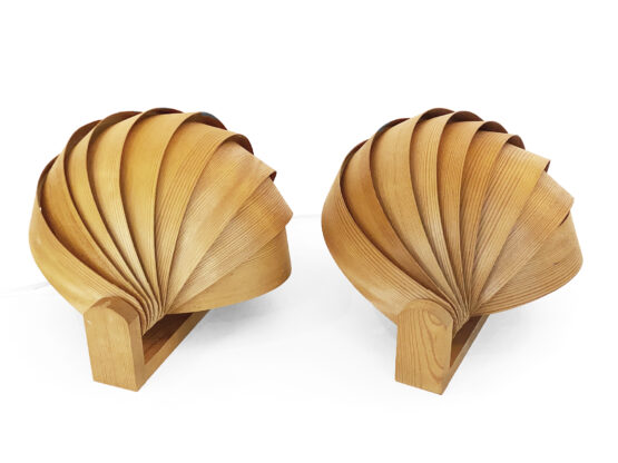 Pair of pine veneer wall lamps/visor lights by Translandia. Denmark 1960s
