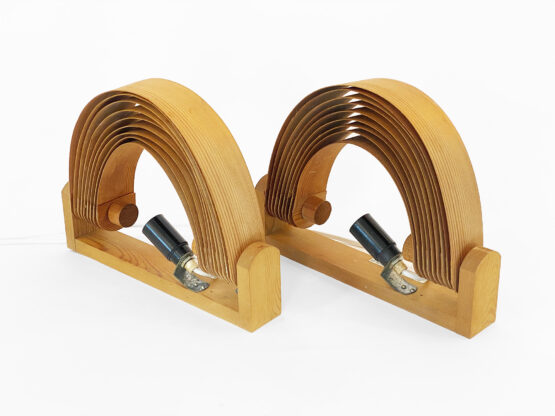 Pair of pine veneer wall lamps/visor lights by Translandia. Denmark 1960s - Image 3