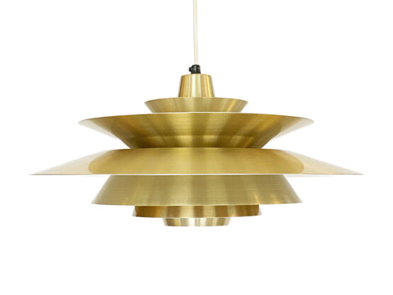 Multi layered pendant light in golden aluminum by Lyskaer belysning. Denmark 1970s