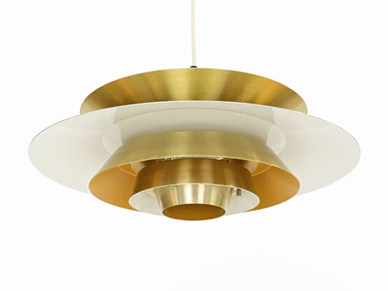 Multi layered pendant light in golden aluminum by Lyskaer belysning. Denmark 1970s - Image 3