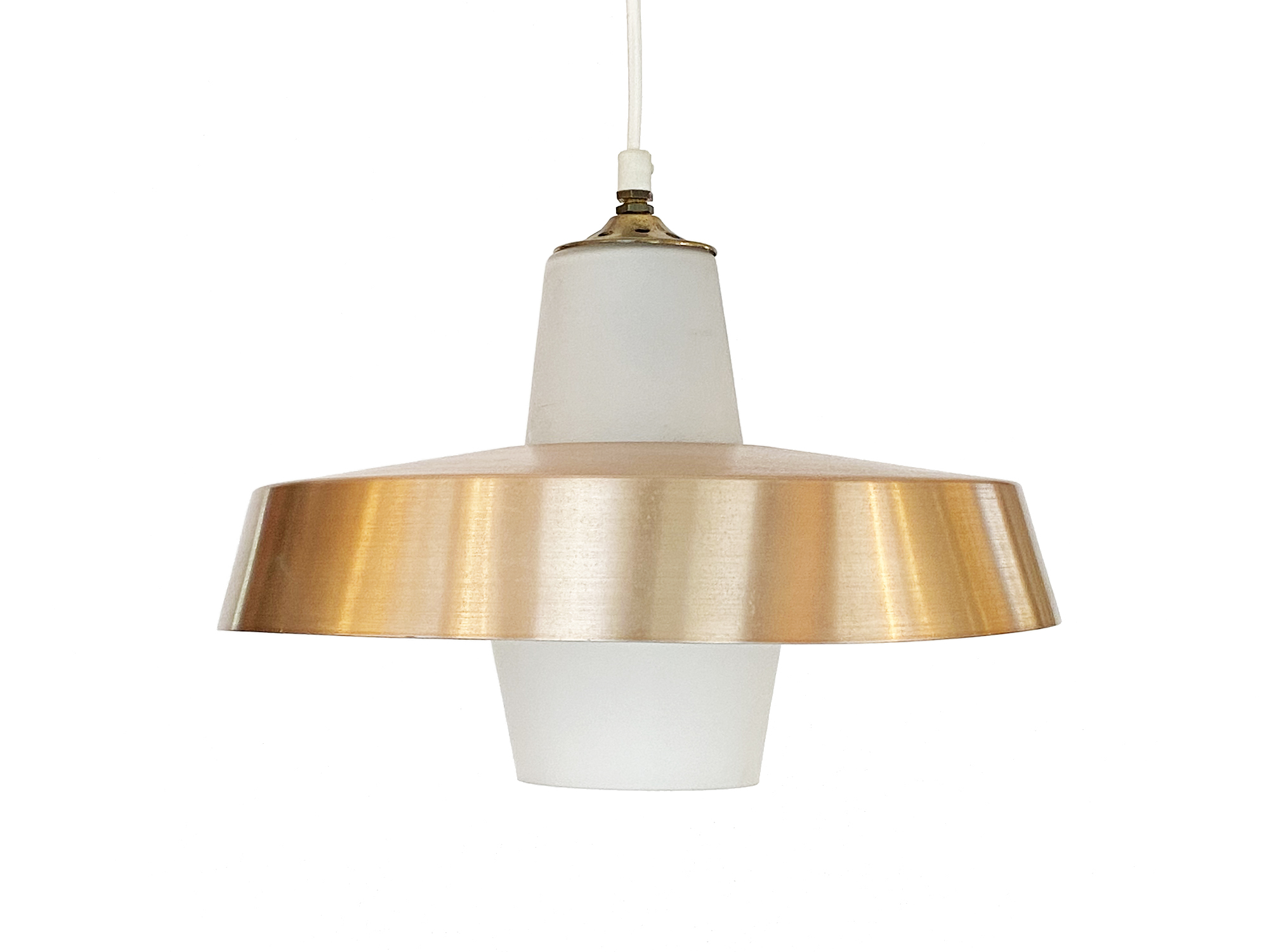 Pendant light in opaline glass with aluminum shade. Sweden 1960s