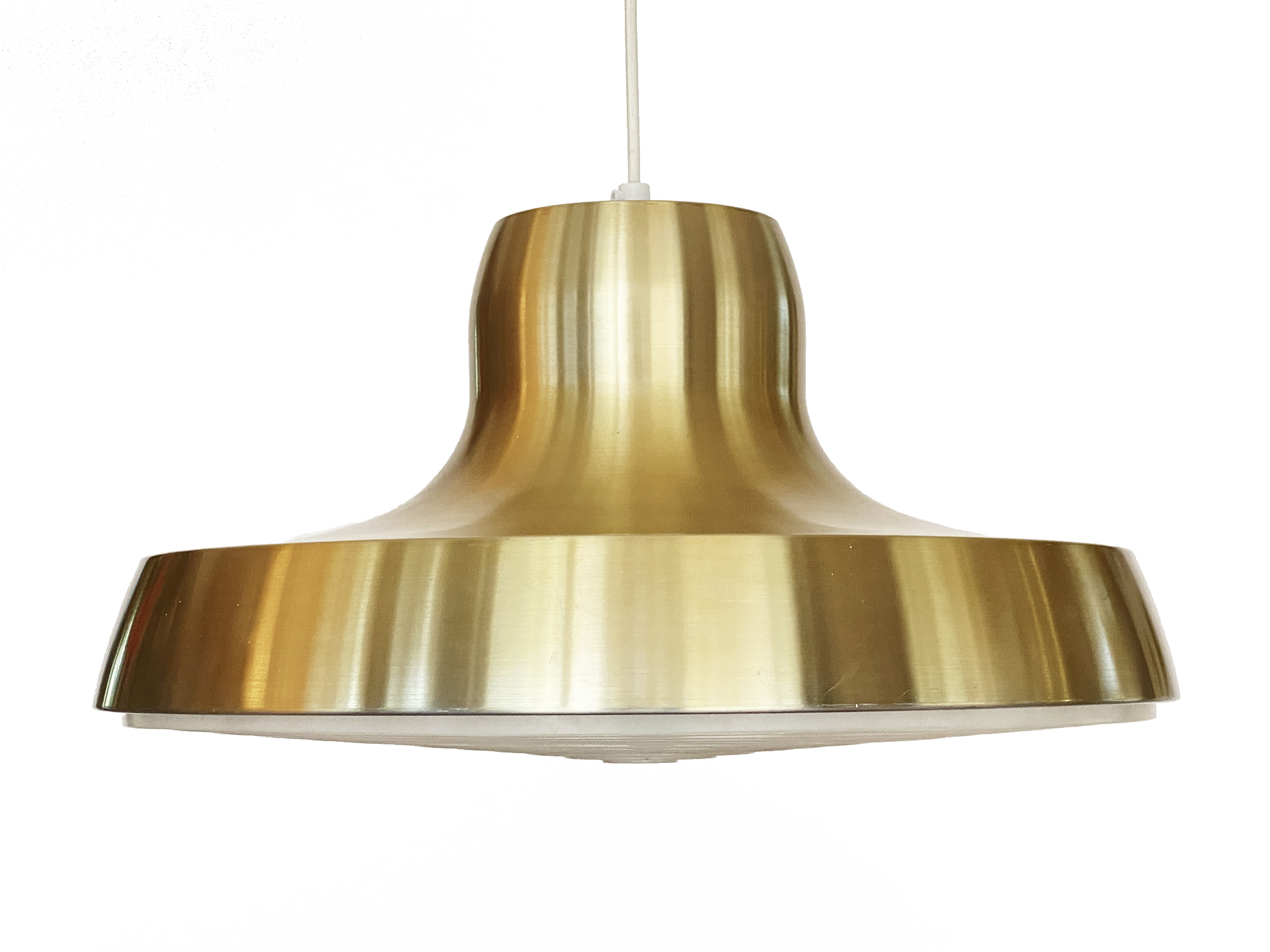 XL golden colored aluminum pendant light. Sweden 1970s
