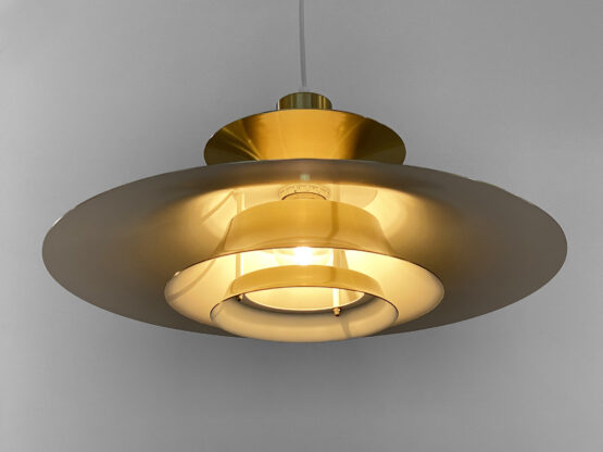 Large golden colored aluminum pendant light from Frandsen Lighting. Denmark 1970s - Image 4