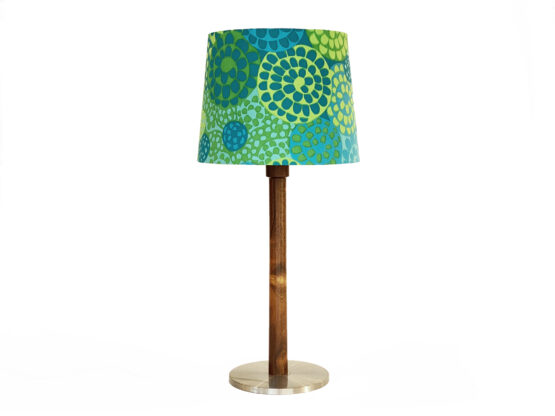 Rose wood table lamp by Uno and Östen Kristiansson for Luxus. Shade from repurposed fabric by Metsovaara. Sweden 1960s