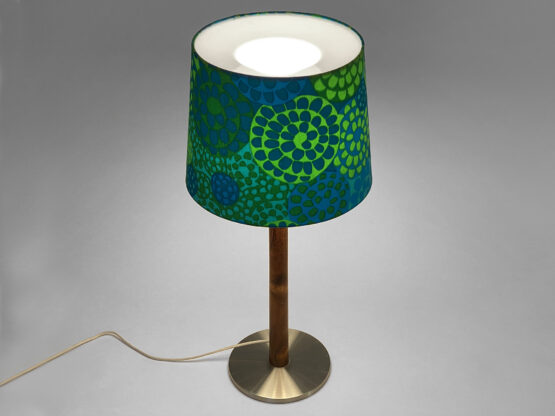 Rose wood table lamp by Uno and Östen Kristiansson for Luxus. Shade from repurposed fabric by Metsovaara. Sweden 1960s - Image 6
