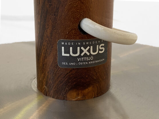 Rose wood table lamp by Uno and Östen Kristiansson for Luxus. Shade from repurposed fabric by Metsovaara. Sweden 1960s - Image 9