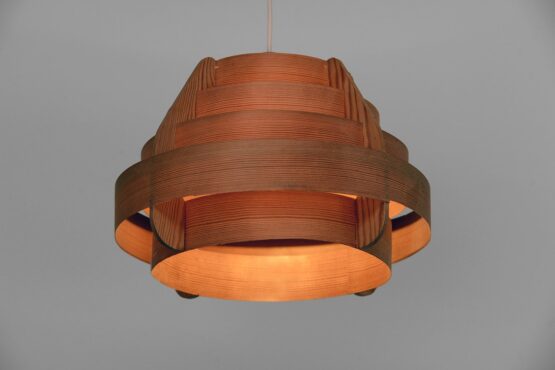 Pine veneer pendant light by Hans-Agne Jakobsson for Ellysett AB. Sweden 1960s - Image 4