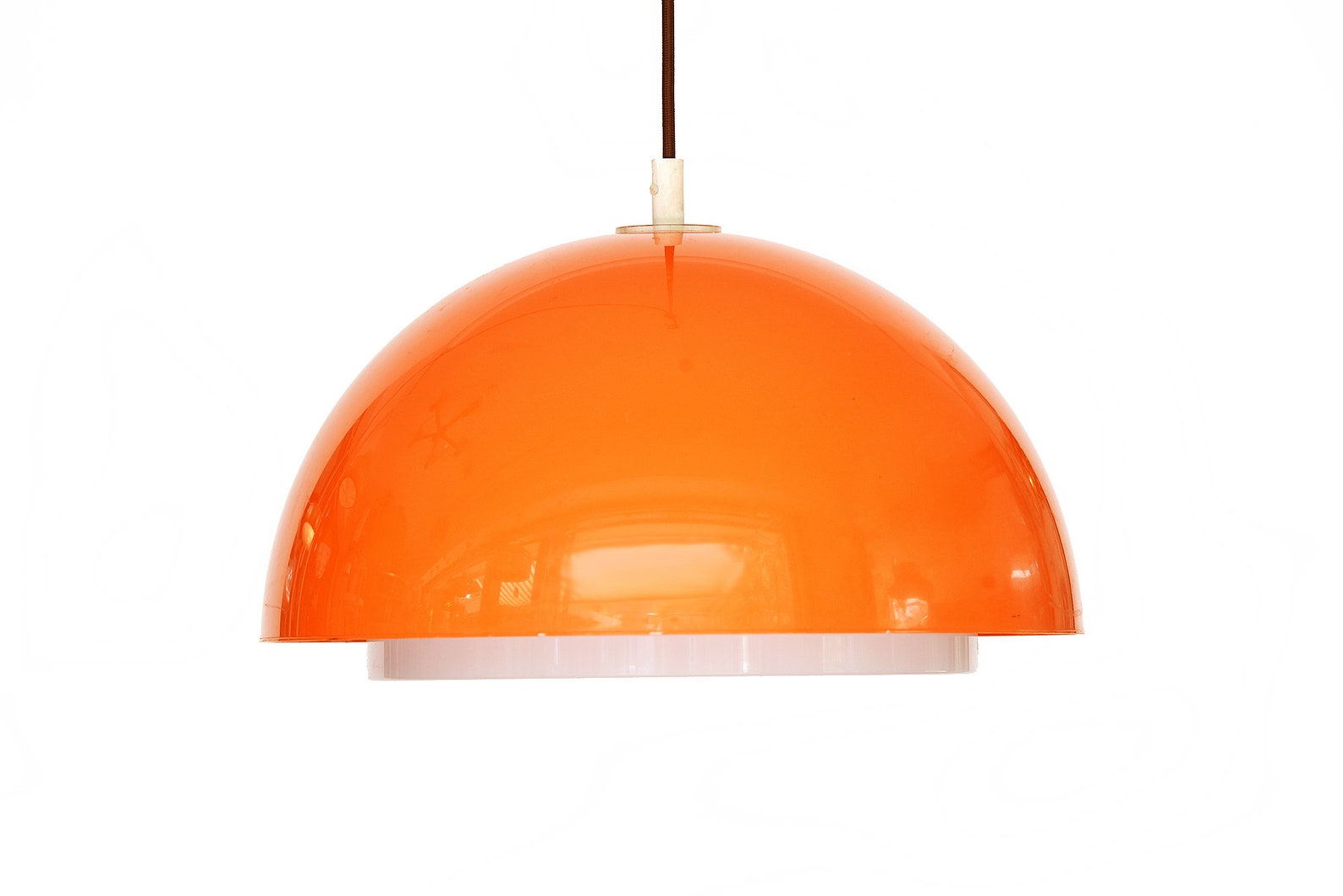 Orange plastic pendant light 3161 by Uno Kristiansson for Luxus. Sweden 1970s