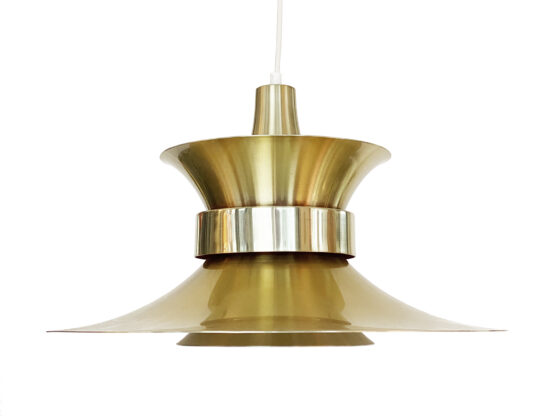 Large pendant light in golden brushed aluminum by Lyskaer belysning. Denmark 1970s