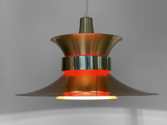 Large pendant light in golden brushed aluminum by Lyskaer belysning. Denmark 1970s - Image 2