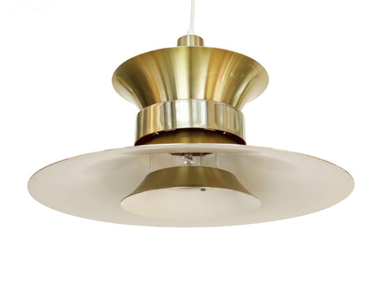 Large pendant light in golden brushed aluminum by Lyskaer belysning. Denmark 1970s - Image 3