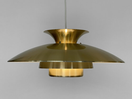 Large brushed aluminum pendant light with golden finish. Denmark 1970s - Image 2
