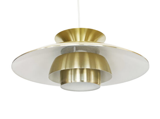 Large brushed aluminum pendant light with golden finish. Denmark 1970s - Image 3