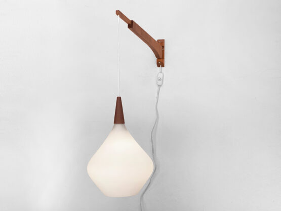 Telescopic wood and opaline glass wall lamp. Sweden 1960s. - Image 4