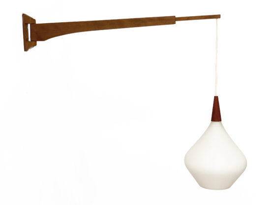 Telescopic wood and opaline glass wall lamp. Sweden 1960s.