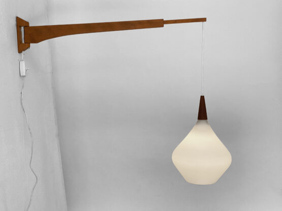 Telescopic wood and opaline glass wall lamp. Sweden 1960s. - Image 2