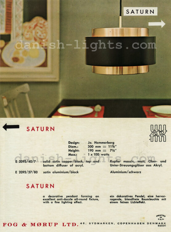 Pendant light "Saturn" by Jo Hammerborg for Fog & Mørup. Denmark 1960s - Image 10