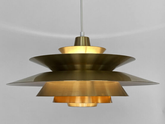 Multi layered pendant light in golden aluminum by Lyskaer belysning. Denmark 1970s - Image 2