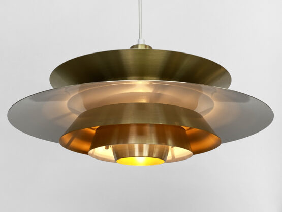 Multi layered pendant light in golden aluminum by Lyskaer belysning. Denmark 1970s - Image 4