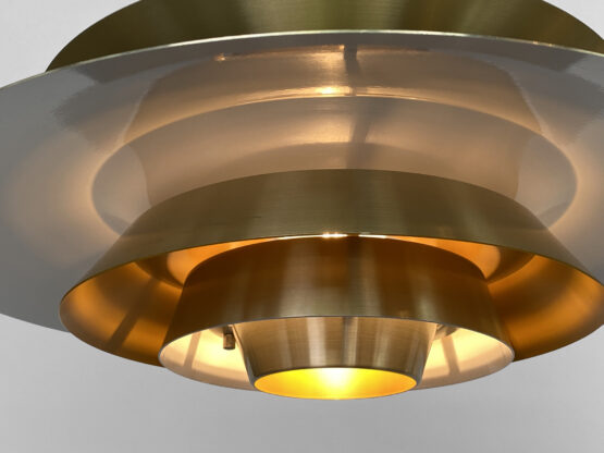 Multi layered pendant light in golden aluminum by Lyskaer belysning. Denmark 1970s - Image 7