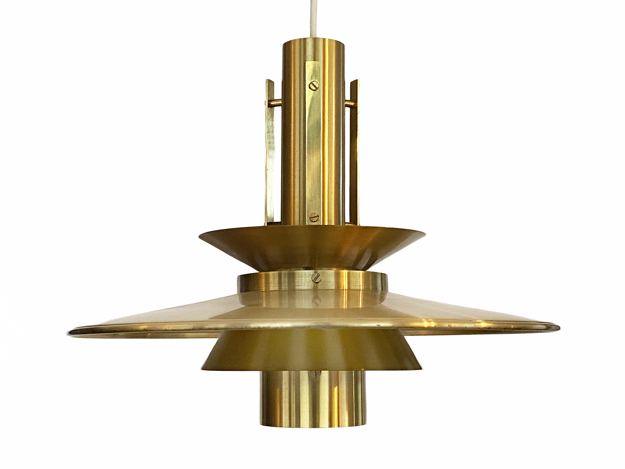 Multi layered solid brass pendant light. Denmark 1960s