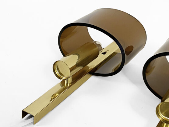 Pair of brass sconces with toned plastic shades. Denmark 1970s - Image 9