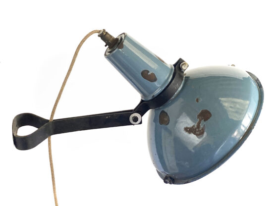 Petrol blue enameled industrial wall light. Sweden 1950s