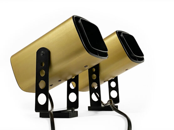 Pair of matte gold bedside wall lamps by Öia. Sweden 1970s
