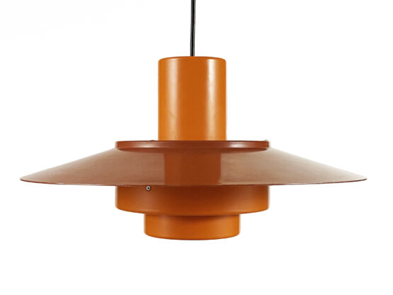 Pendant light "Falcon" two tone orange by Andreas Hansen for Fog & Mørup. Denmark 1960s.
