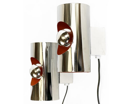 Pair of chrome space age wall lights/Sconces by BHS. England 1970s