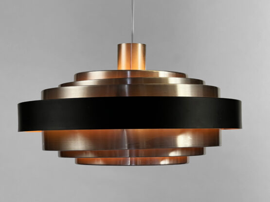 Multi layered "space age" pendant light in brushed aluminium with red light effect. Denmark 1960s - Image 2