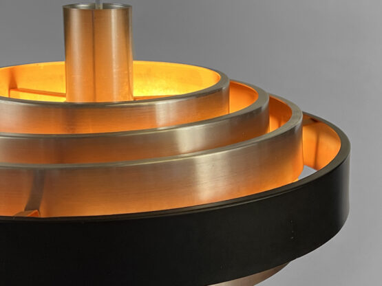 Multi layered "space age" pendant light in brushed aluminium with red light effect. Denmark 1960s - Image 8
