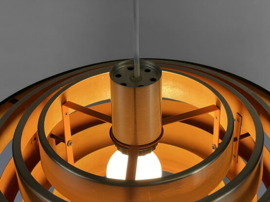 Multi layered "space age" pendant light in brushed aluminium with red light effect. Denmark 1960s - Image 9