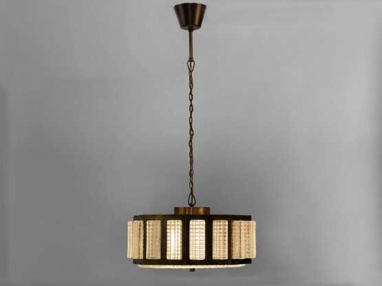 Brass pendant chandelier with glass prisms. Sweden 1960s - Image 5