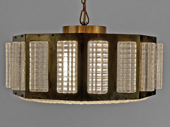 Brass pendant chandelier with glass prisms. Sweden 1960s - Image 3