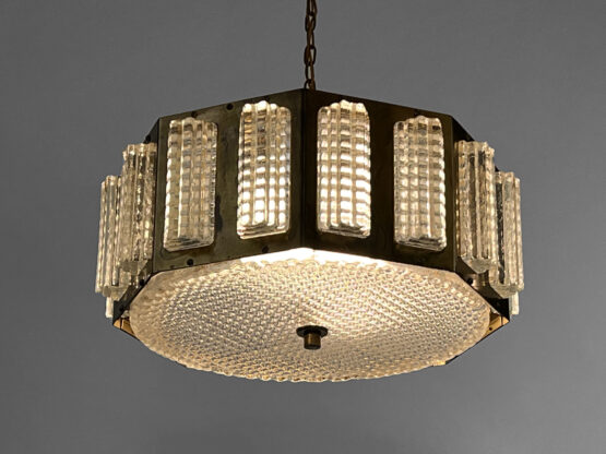 Brass pendant chandelier with glass prisms. Sweden 1960s - Image 7