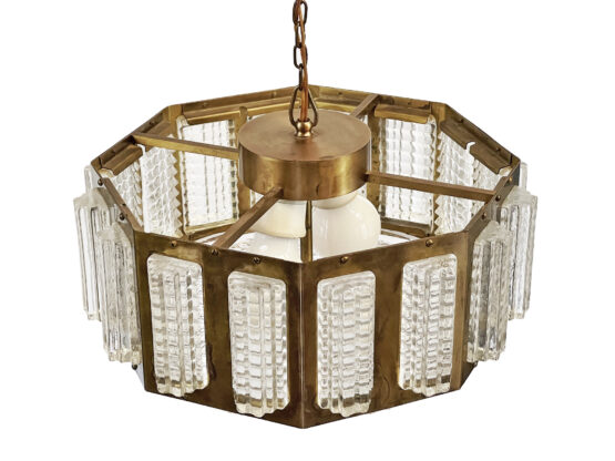 Brass pendant chandelier with glass prisms. Sweden 1960s - Image 8
