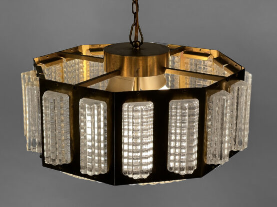 Brass pendant chandelier with glass prisms. Sweden 1960s - Image 9