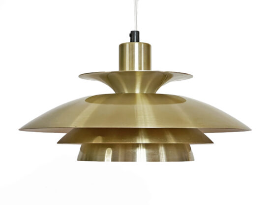 Golden multi layered pendant light by E.S. Horn. Denmark 1970s