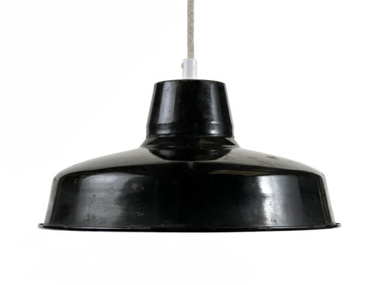 Enameled industrial pendant light. France 1950s